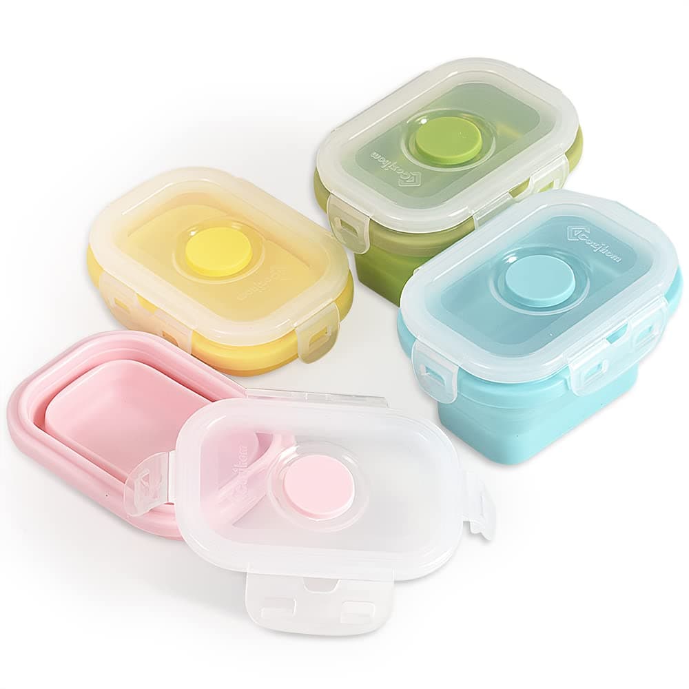 Collapsible Silicone Food Storage Container with Clip Lid, Stackable Space Saving, BPA Free, 150ml, 4 Packs