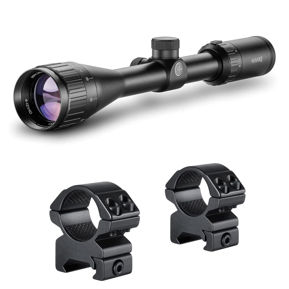 Hunting Precision H2 Optics Fast Focus Mil Dot Reticle Vantage 4-12x40 AO Riflescope with Match 1 Inch Ring Weaver Rail Mounts, 14141 + 22113