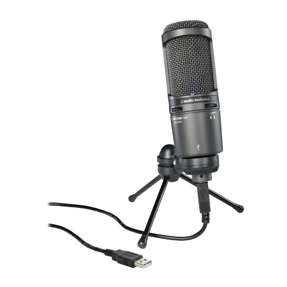 AT2020USB+ Cardioid Condenser USB Microphone, High-Output Internal Headphone, Mix Control, A/D Converter With 16 bit, Black | AT2020USB+