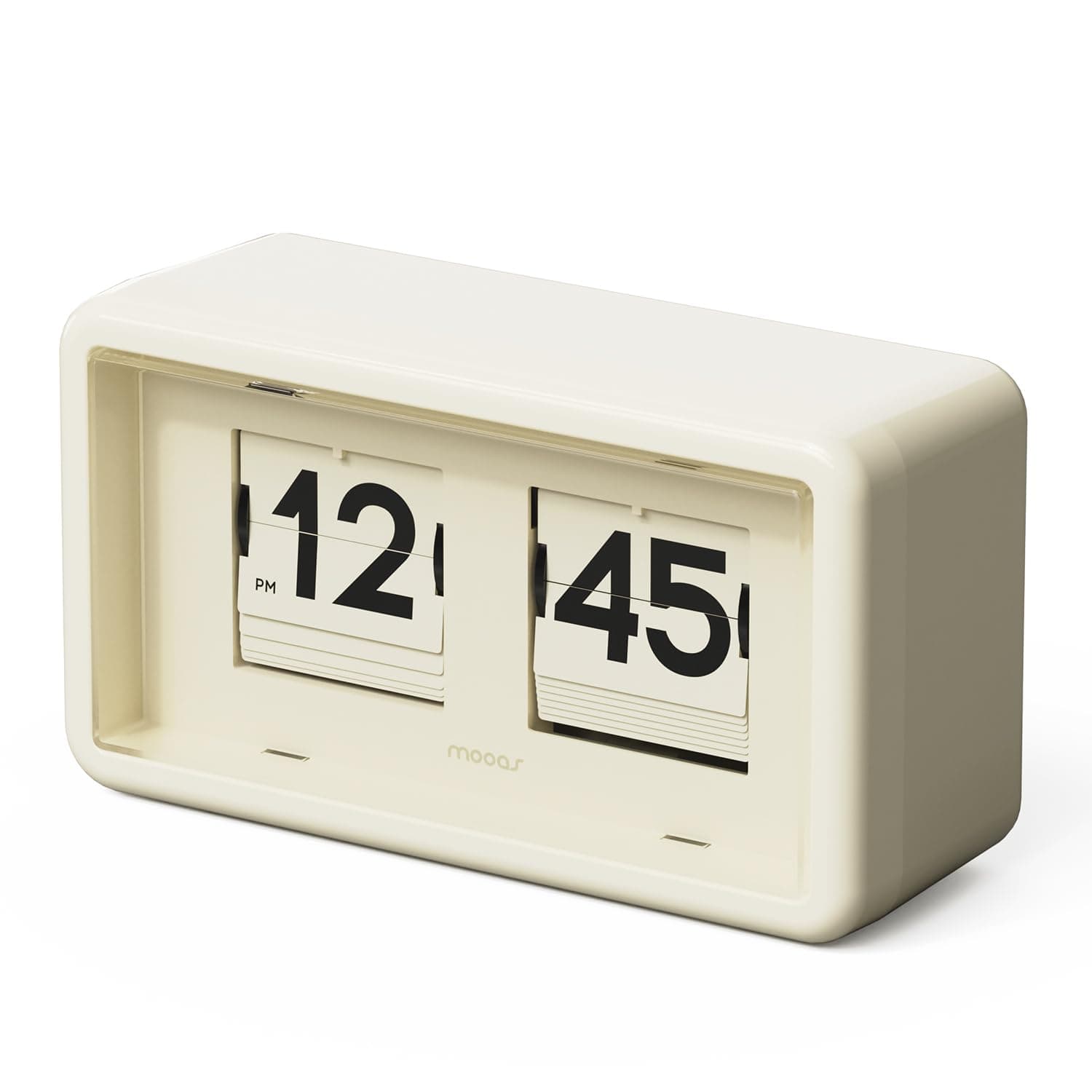 Mooas - Retro Flip Desk Clock, Automatic Spin, Classic Style, AM/PM, Home Decor, Ideal for Home, Office, Cream, 17.5cm x 7cm