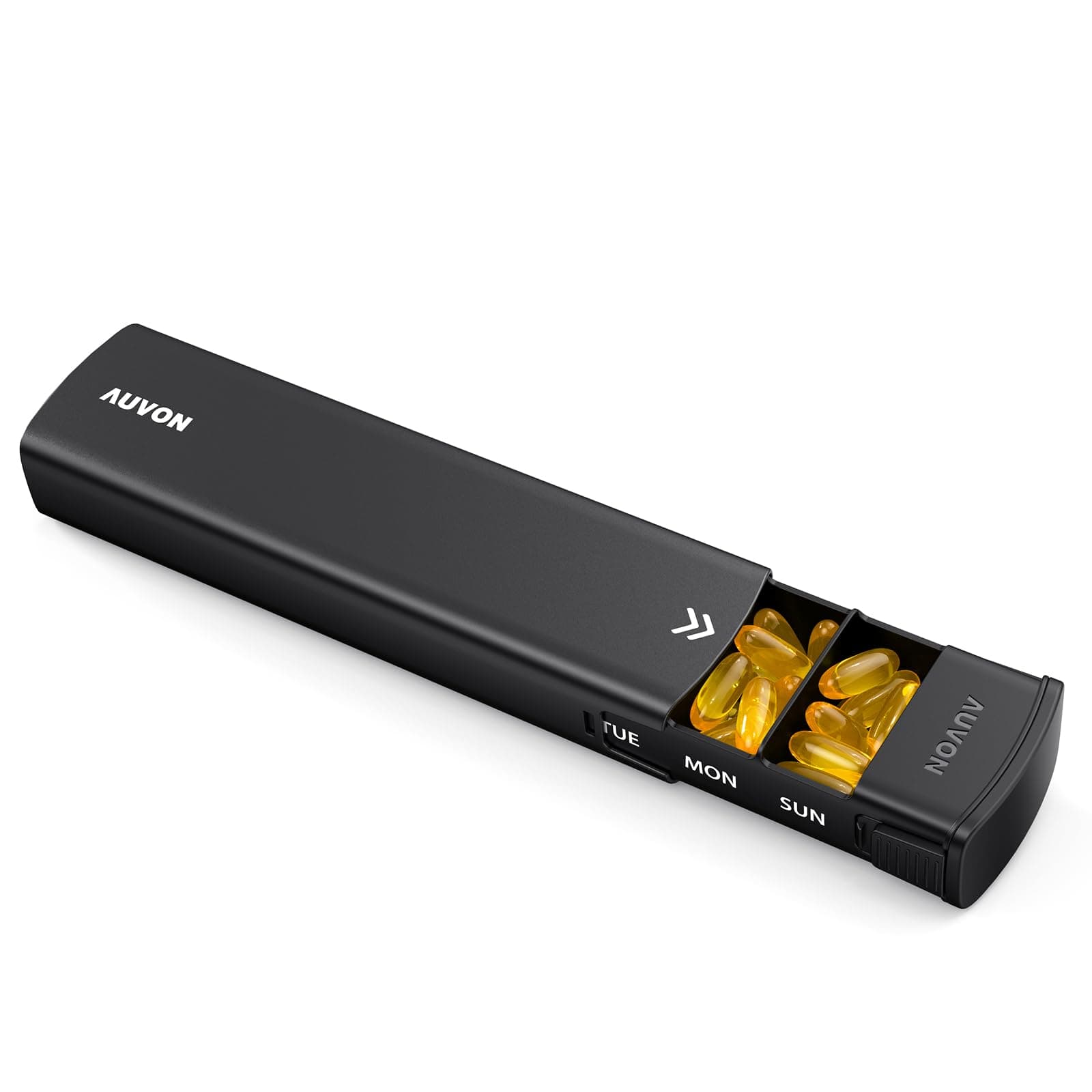 Pill Box 7 Day, Metal Travel Pill Organiser with Slide Design for Privacy Protection, Tablet Organiser with Large Compartment for Supplements, Vitamins