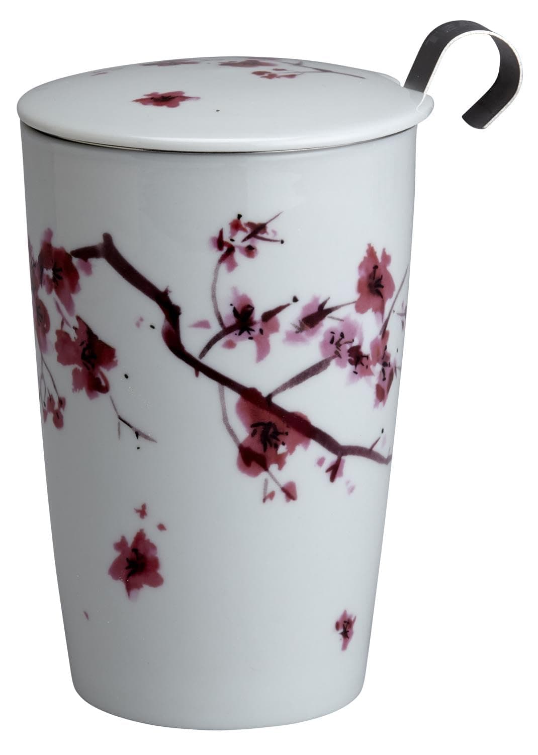Eigenart Teacup with Strainer and Lid 'Cherry Blossom', Double-Walled Porcelain, 350 ml, White, Pink