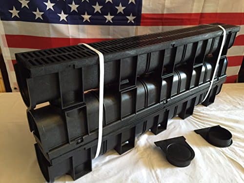 Regular Trench Drain Black Polymer & Heel Friendly Grate - 3 x 3.33 Ft (10ft) Pack with 1 End Cap & Adaptor