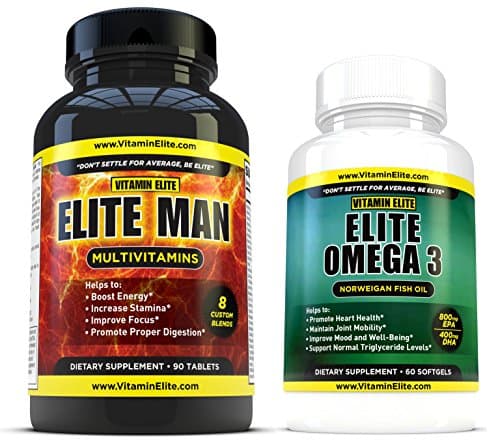 Elite Man Multivitamins Power Pack - Advanced Mens Multivitamin Formula Helps Boost Energy and Elite Omega 3 for Heart Health - Buy Them Together and Save - 30 Day Supply