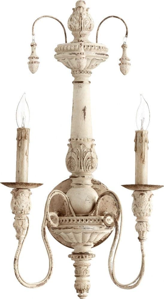 Quorum 5506-2-70 Traditional Two Light Wall Mount from Salento Collection in White Finish,