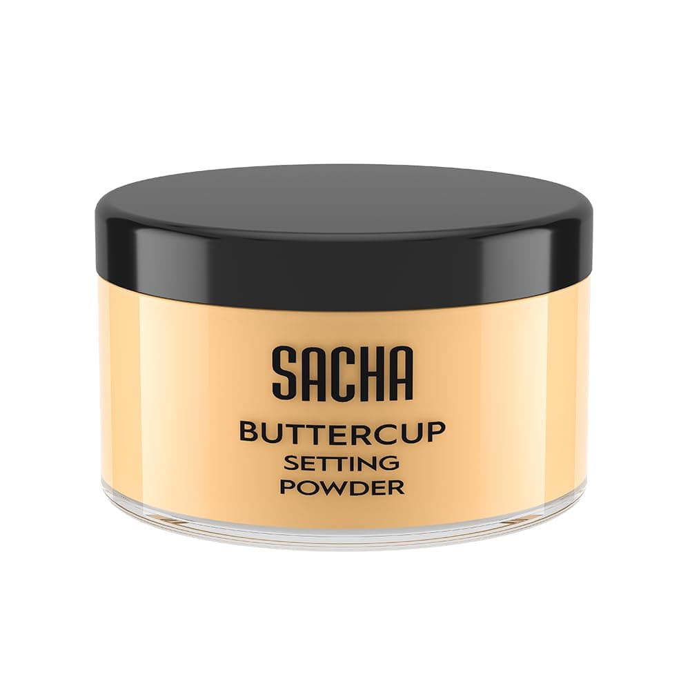 Sacha BUTTERCUP Setting Powder. No Ashy Flashback. Blurs Fine Lines and Pores. Loose, Translucent Face Powder to Set Makeup Foundation or Concealer. For Medium to Dark Skin Tones, 1.75 oz.