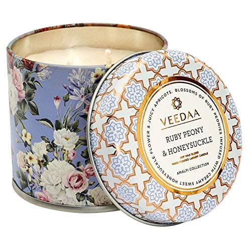 VEEDAA Ruby Peony & Honeysuckle Mason Tin Soy Scented Candle (Burns 25 hours)