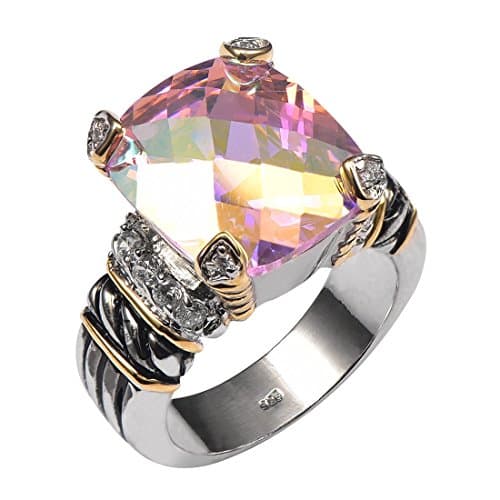 Weina Created Rose Rainbow Topaz Silver Filled Ring Size 6 7 8 9 10 F1339