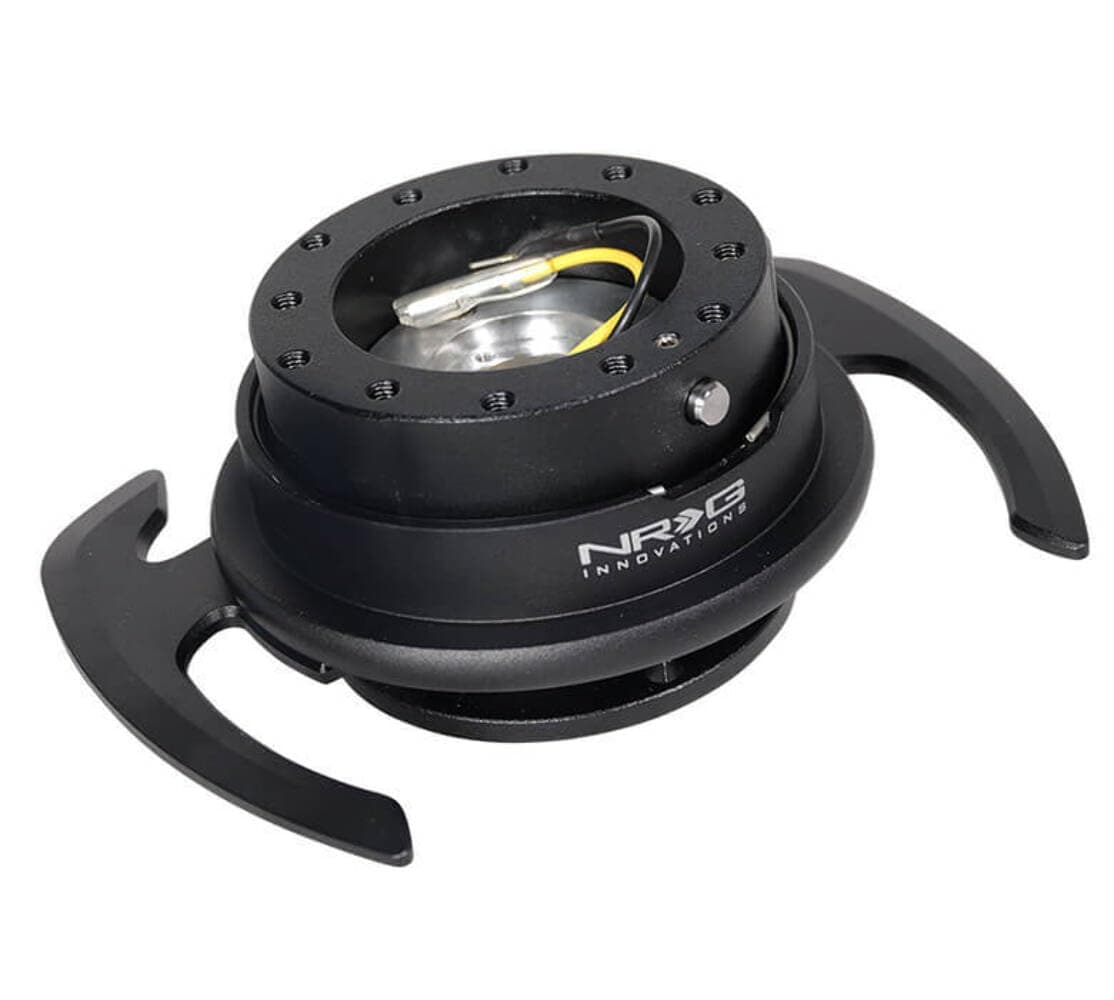 NRG-SRK-700BK GEN 4.0 Steering Wheel Quick Release Kit Adapter, Black Body/Black Ring With Handles & 6x70 and 6x74mm Bolt Patterns