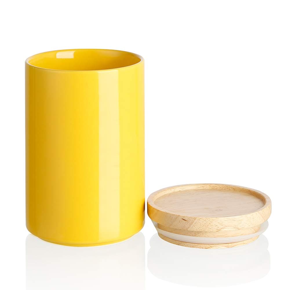 SWEEJAR Kitchen Canisters Ceramic Food Storage Jar, Stackable Containers with Airtight Seal Wooden Lid for Serving Ground Coffee, Tea, Sugar, Salt and More - 795 ml (Yellow)
