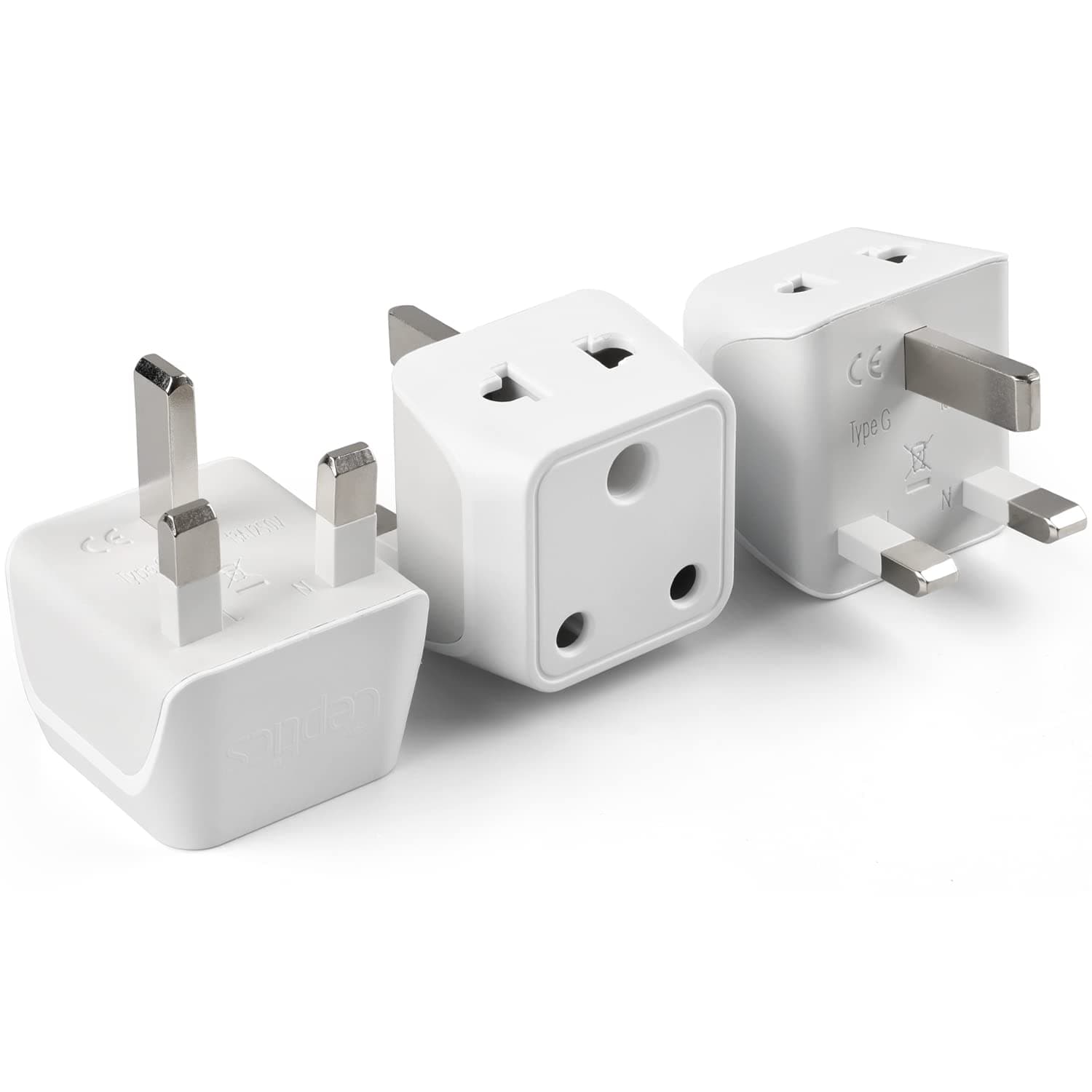 UK Adapter for Indian Pins, Type G Plug Adapter with Dual Inputs, India to UAE Adapter, Ireland Plug - 2 in 1 UK Adapter for Laptops, Phones, Chargers - CE - RoHS, 3 Pack