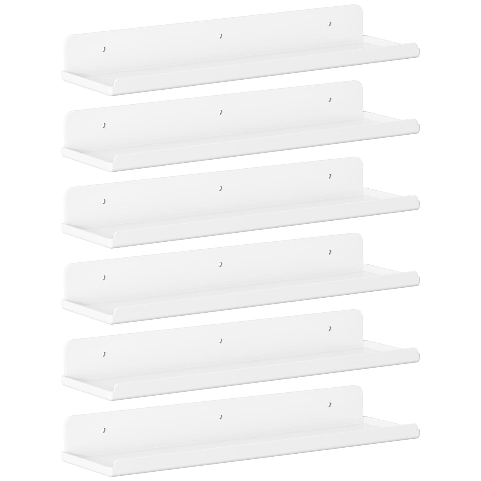 Lifewit Floating Shelves for Wall, 6 Pack White Plastic Shelf 38.1cm Room Decor for Bookcase/Vinyl Record Display/Photo/Picture in Bedroom, Living Room, Bathroom, Kitchen Storage and Organization