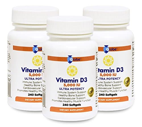 3-Pack Globe Vitamin D3 5000 IU, 720 Softgels Best Vitamin D3 Available with Olive Oil