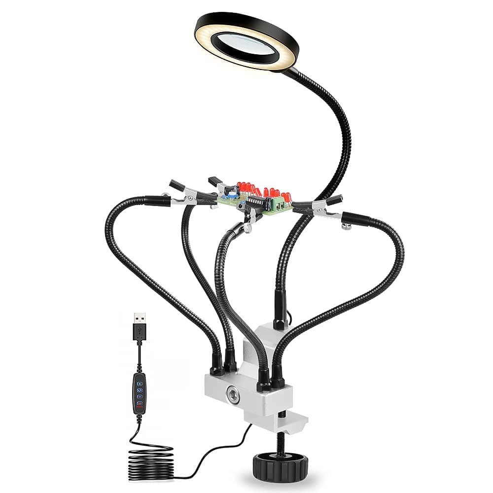 Helping Hands Third Hand Soldering Tool with 3X Magnifying Glass Lamp,Table clamp Base 360 Degree Rotation Hardware Repair Tool Circuit Board Welding Auxiliary Tool