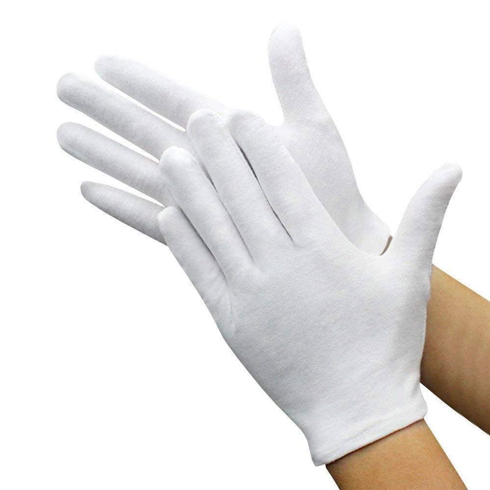 Flyglobal 24Pack White Cotton Gloves Breathable Soft Protective Work Hand Gloves Reusable Lightweight Cotton Glove Serving Driving for Coin Jewelry Silver Eczema Dry Hand Inspection Health(Large)