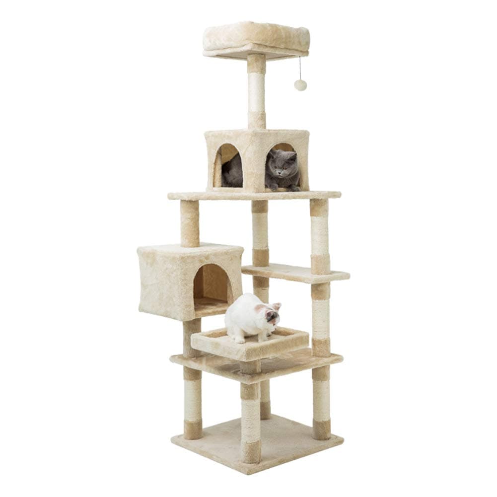 MEWANG 64 inches Cat Tree Tower Kitten Activity Tree Cat Climbing House Play Condos with Large Perches, Interactive Toys and Sisal Scratching Post
