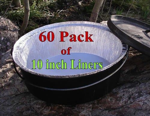 Disposable foil Dutch Oven Liners, 60 Pack 10” 4Q. Better than parchment, fits Lodge, Camp chef, etc. No cleaning or seasoning. 60-10