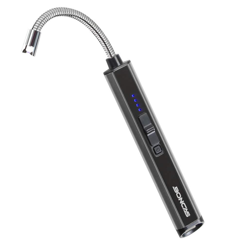 Boncas Candle Lighter USB Plasma Lighter Rechargeable Windproof Arc Lighter Long Flexible Neck for Household Camping Fireworks BBQ Olive Gray