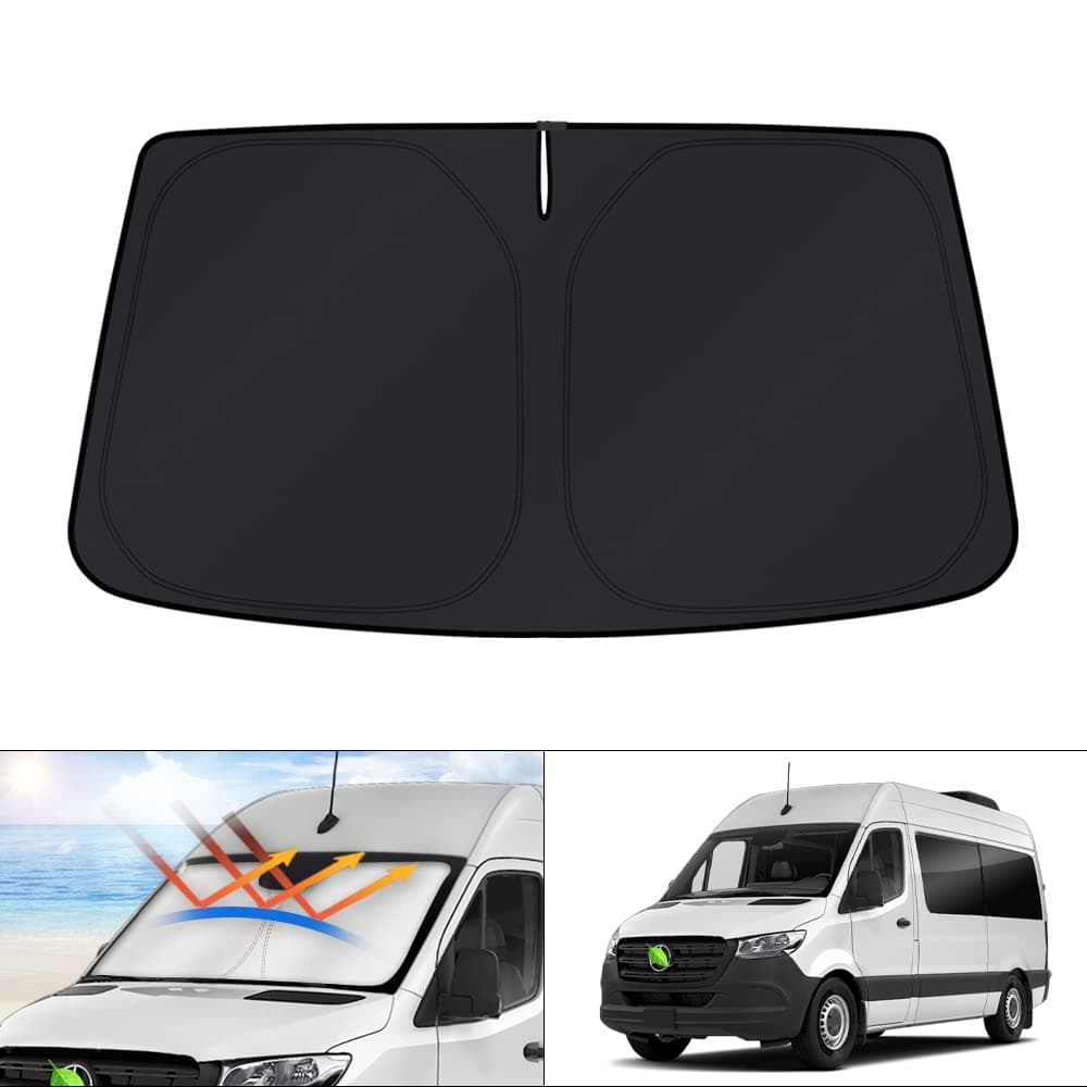 Windshield Sun Shade for Freightliner Sprinter & Mercedes Benz Sprinter Accessories 2007-2025 2026 Window Sunshade Sun Visor Protector Foldable Blocks UV Rays Keep Car Cooler