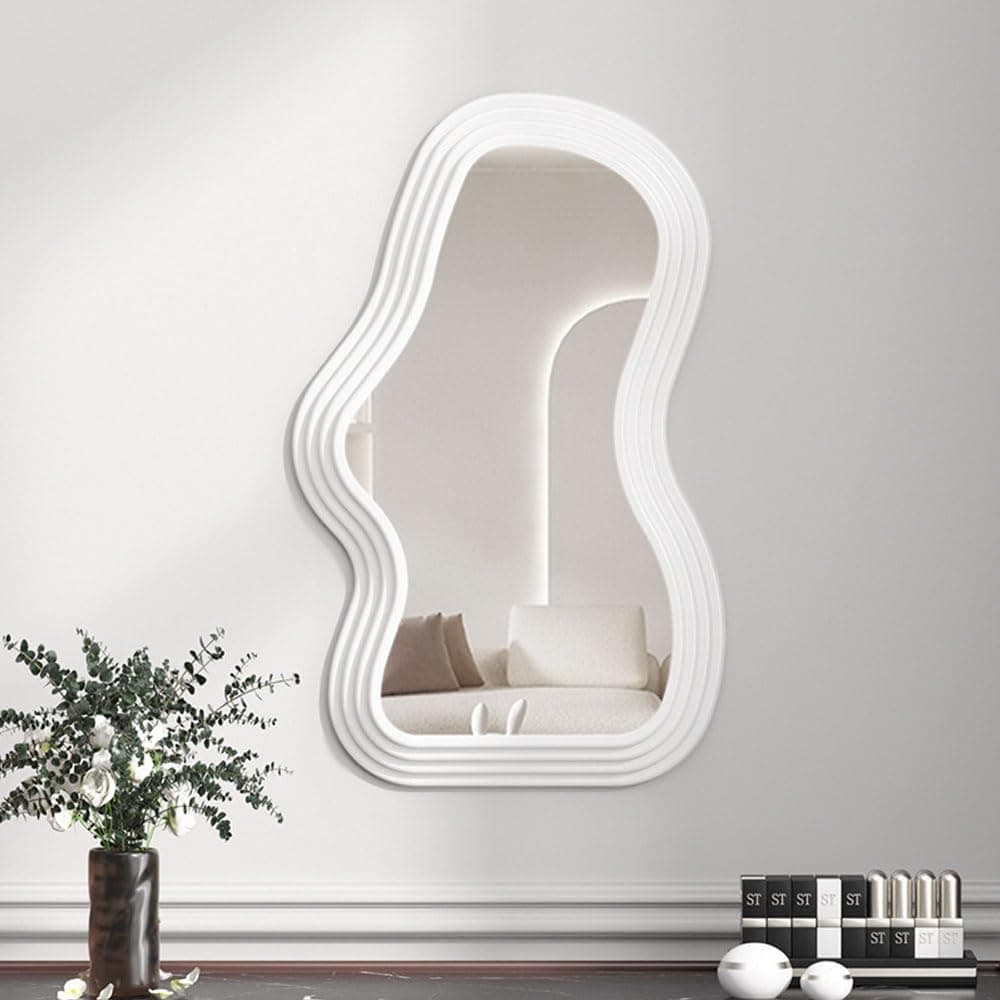 Irregular Frame Wall Hanging Mirror - Decorative Vanity for Bathroom, Living Room, Bedroom (White)