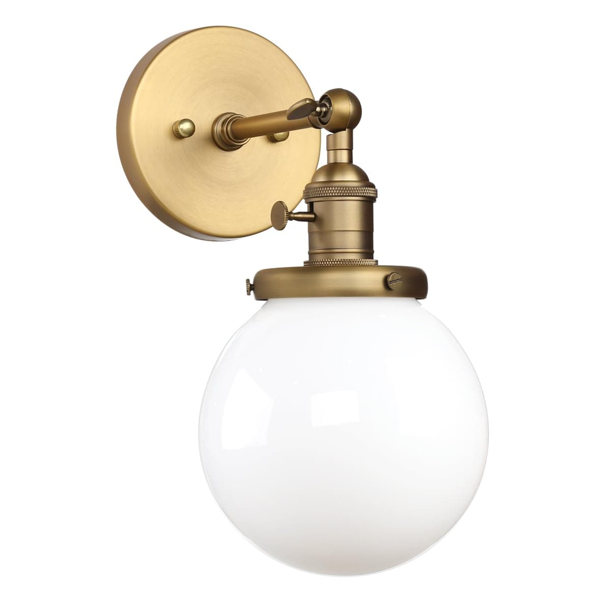 Pathson Hardwired Wall Sconce with White Globe, Brass Bathroom Vanity Light with On Off Switch, Vintage Wall Light Fixtures for Living Room Loft Hallway