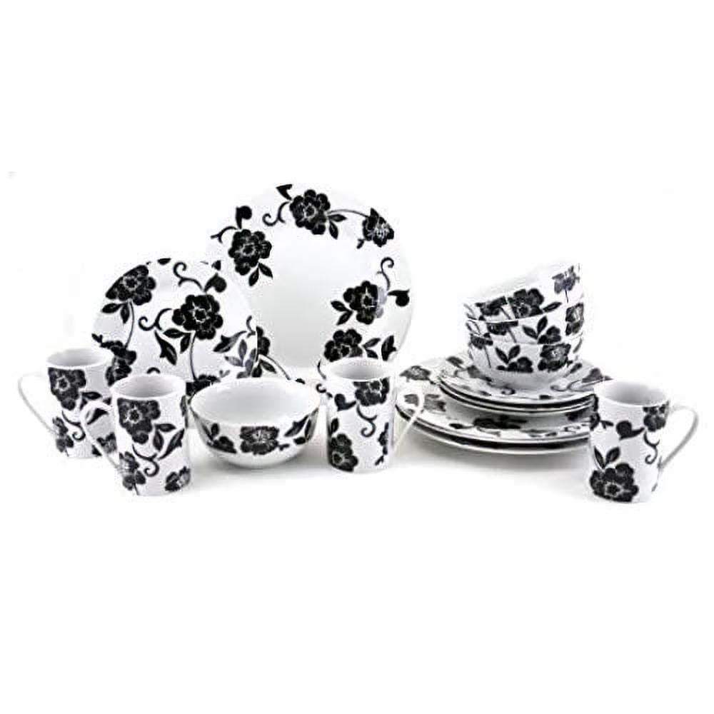 Creative Tops 16 Piece Vivienne Dinner Set, Service for 4 Dinnerware Set with Elegant Design, 16 Pieces, Black & White