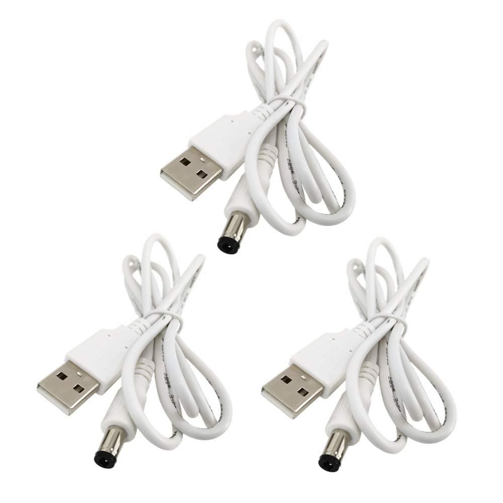 DZYDZR 3pcs Extension Cable USB to DC Cable - 5V USB 2.0 Port Male to DC 5V Male 5.5mm x 2.5mm Power Cord White 100cm(3.3ft)