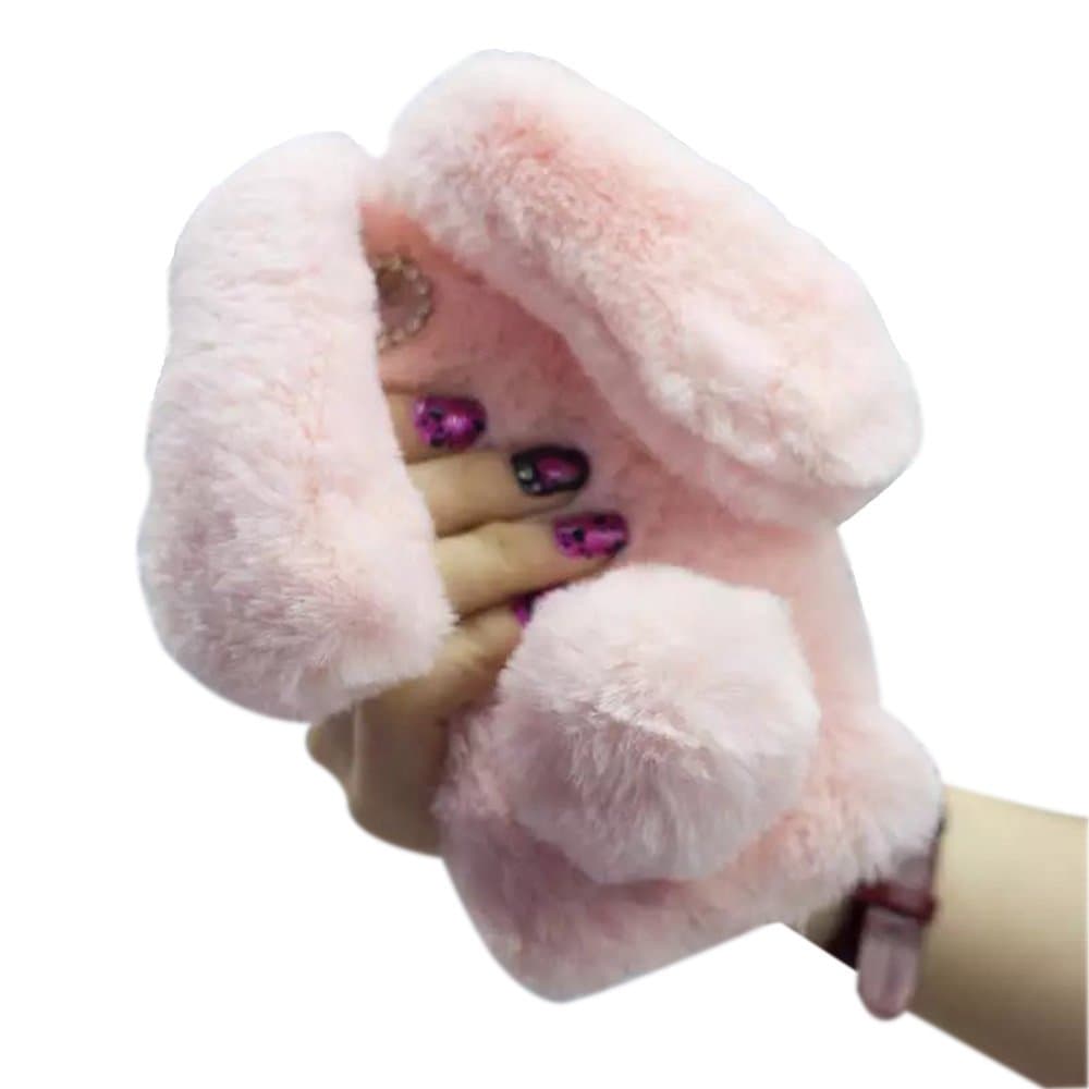 for iPhone 6 6S Rabbit Fur Case, Bling Diamond Luxury Cute Soft Warm Fluffy Rex Rabbit Fur Case Winter Bunny Hair Plush Protective Cover