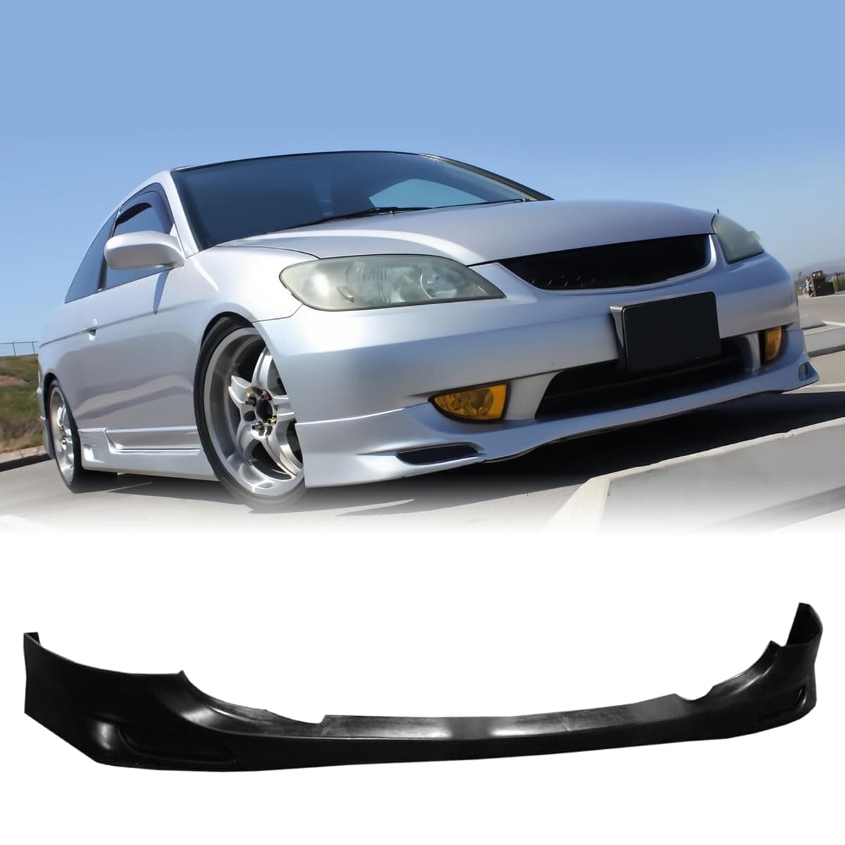 MagicDrift Front Bumper Lip Chin Spoiler, Compatible with 2004-2005 Honda Civic Coupe Sedan, JDM Style PU Front Lower Splitter Protector, Black, 1PC