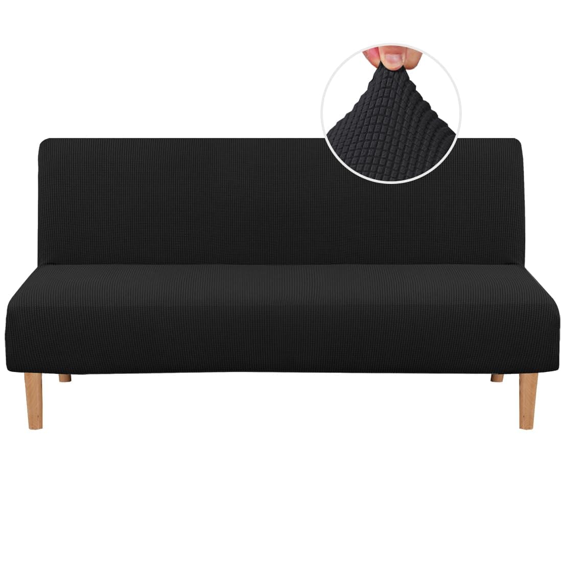 H.VERSAILTEX Armless Futon Cover Stretch Sofa Bed Slipcover Protector Elastic Feature Rich Textured High Spandex Small Checks Jacquard Fabric Futon Cover, Machine Washable, Black