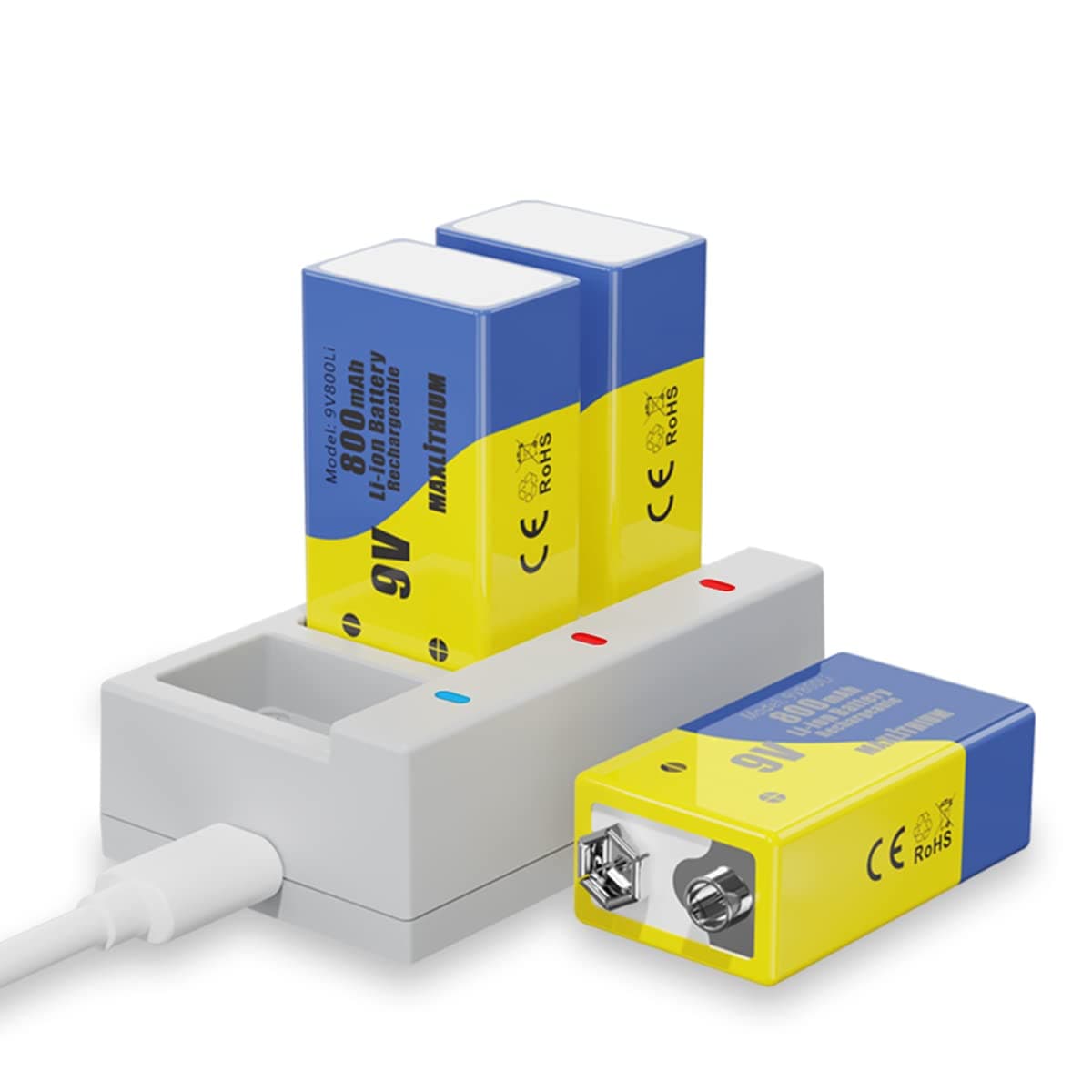 9v rechargeable batteries 3 pack with charger