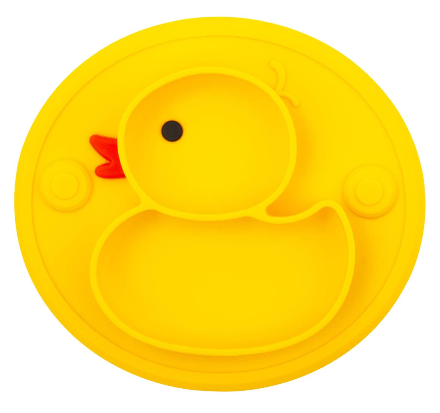 Silicone Divided Toddler Plates, Portable Non Slip Suction Plates for Children Babies and Kids BPA Free Baby Dinner Plate (Duck-Yellow) 1