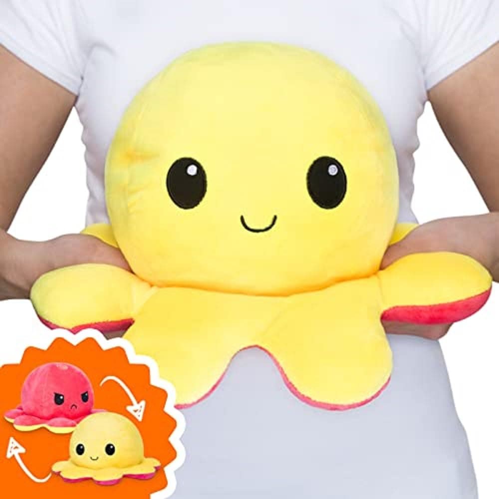 TeeTurtle - Original Reversible Big Octopus Plushie - Red + Yellow - Huggable and Soft Sensory Fidget Toy Stuffed Animals That Show Your Mood - Gift for Kids and Adults!