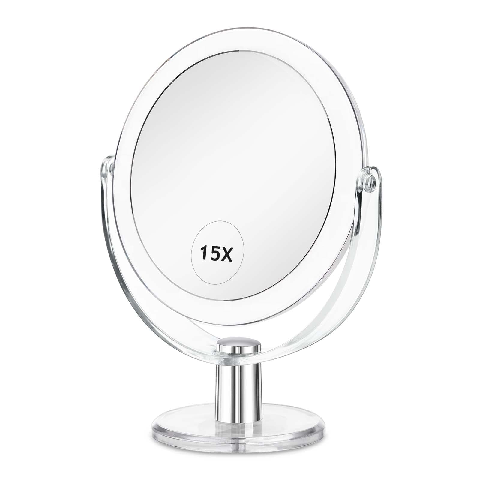Vanity Makeup Mirror with Stand, 1X/15X Magnification Double Sided 360 Degree Swivel, Portable Table Desk Counter top Magnifying Mirror, Tabletop Mirror for Bedroom or Dorm Room, 6.25 Inch