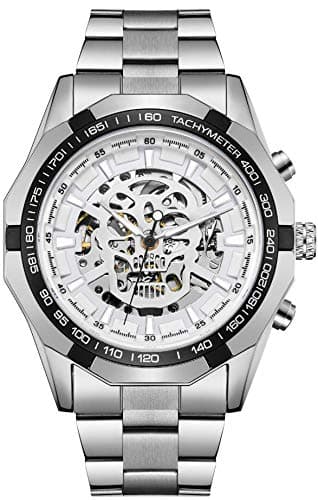 Wrath Skull Collection Silver White Dial Automatic Mechanical Watch for Men's & Boys (Without Battery for Life).