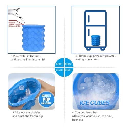Ice Genie Ice Cube Maker Silicone Ice Bucket Moulds Making Ice Full And Big Perfect Match Cocktail / Whiskey / House / Party / Kitchen Wine Cooler,Space Saving Ice Cube Tray Container