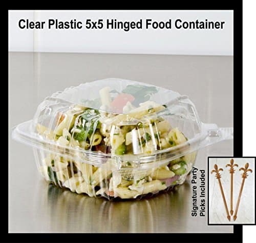 50 count Clear 5x5 Plastic Hinged Container, Dart Solo w/Signature Party Picks
