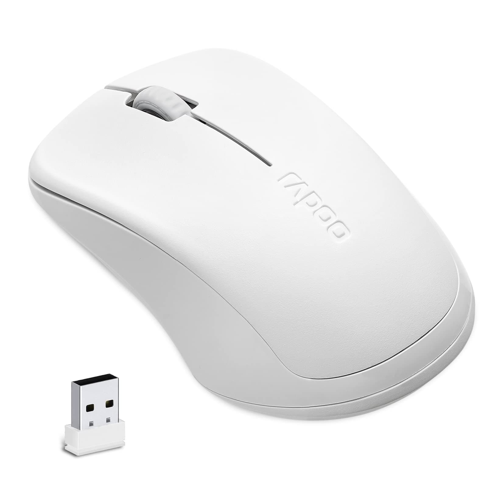 Rapoo 1680 Silent Wireless Mouse, 2.4GHz Cordless with USB Receiver, 1K DPI, 3 Buttons Computer Mouse with 12M Battery Life, Ambidextrous Computer Mice for PC/Tablet/Laptop, White