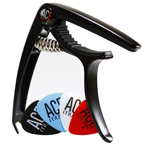 Guitar Capo with Guitar Picks for 6 or 12 String Acoustic and Electric Guitars - Capo for Acoustic Guitar - Premium Guitar Accessories Bundle - Quick Change No Fret Buzz - Aluminum