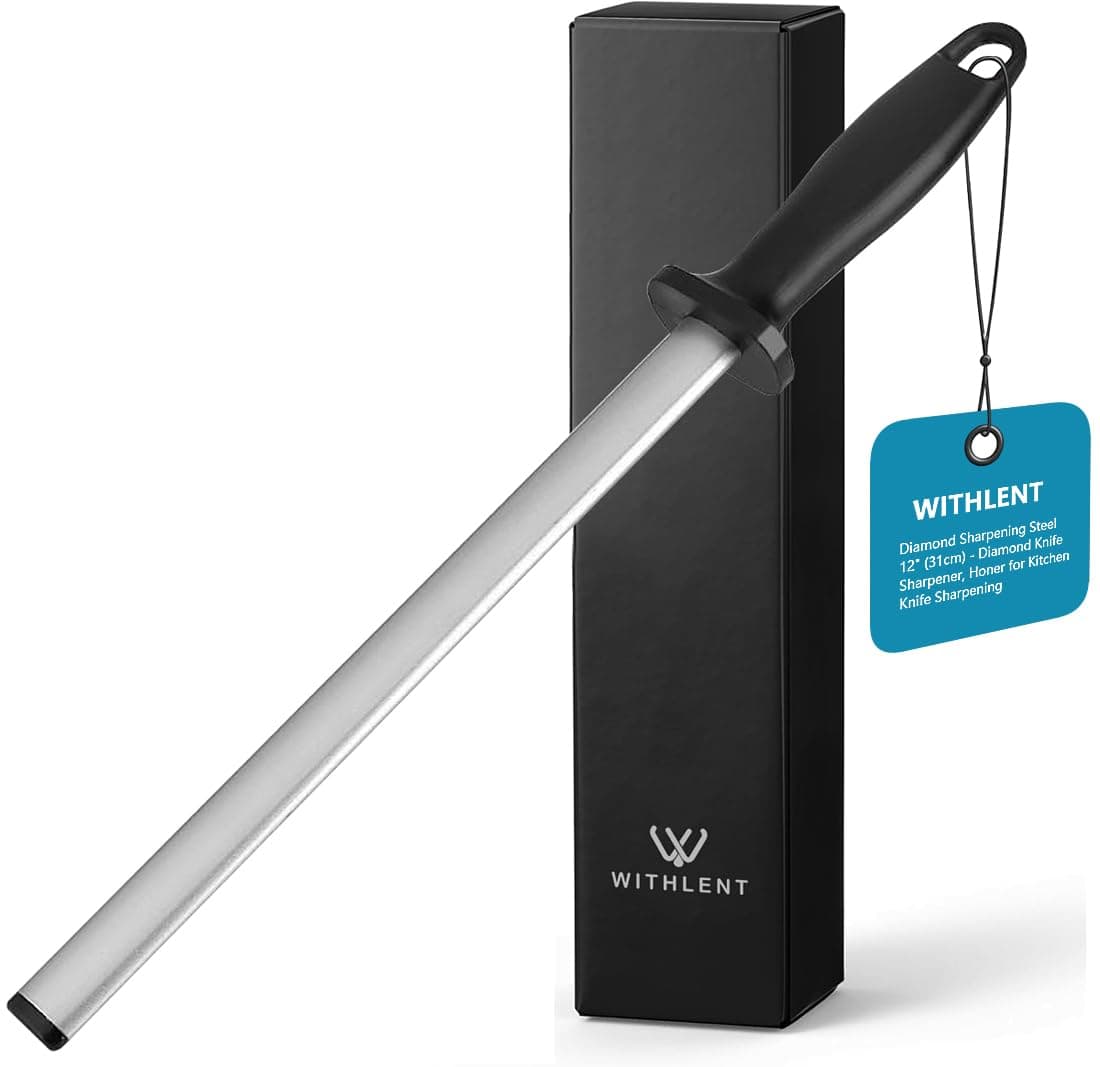 – Diamond Sharpening Steel - 12 inch Knife Sharpener for Master Chef, Ideal for Kitchen Knife, Cooking Knife, Butchers and Japanese Knife, Home Gourmet Blade Sharpening Stick