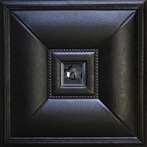 3D Faux Leather wall panel LT-11 Black Smoke Mirror. Set of 6 glue up panels (15.75"X15.75" ea) covers ~10 sq.ft. DIY Headboard, Accent wall, soft 3D wall panels, classic wallcovering decor