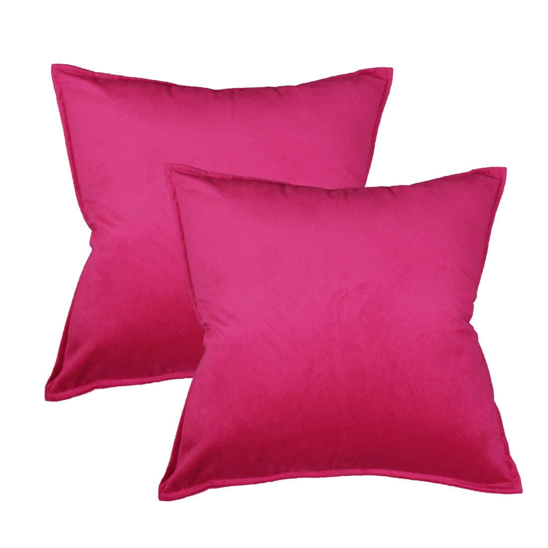 Oirpro Solid Velvet Throw Pillow Covers Pack of 2 Decorative Pillow Covers with Fringe for Couch Bed Sofa 18x18 inch Hot Pink