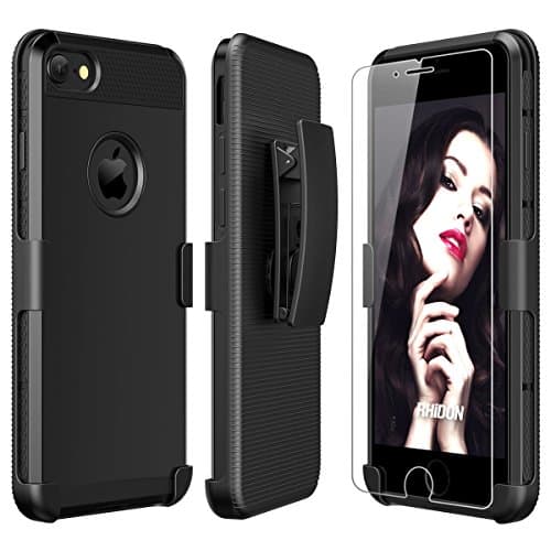 ROITON Belt clip case for iPhone 7 / iPhone 8,Dual Layer Kickstand combo holster cover with FREE Screen Protector for iPhone 7/8 (Black)