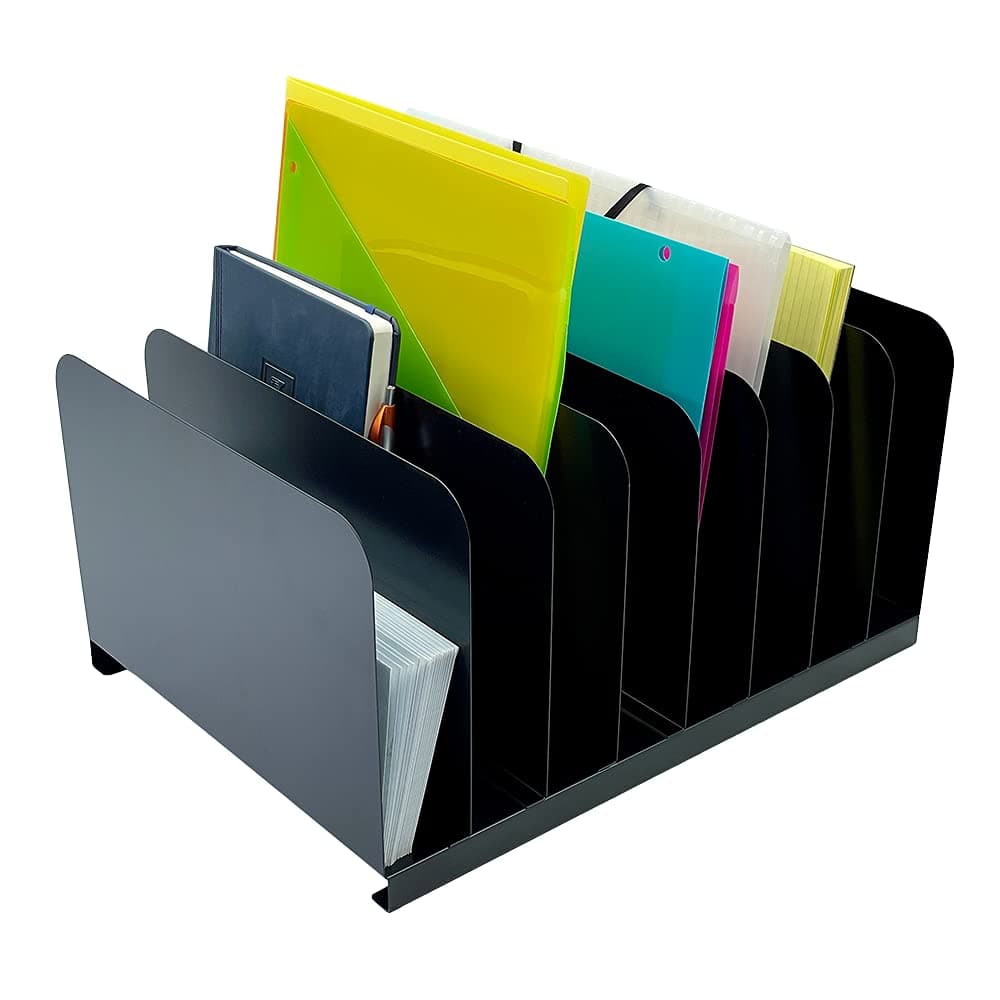 Huron Desktop File Binder Organizer Storage Vertical 8 Slot, Black Commercial Grade Steel