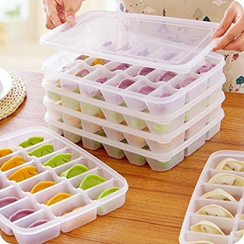 Teanfa Reusable Semi-clear 18-Compartment Dumpling Crisper Food Containers/Storage Organizer/Box/Bins/Holder with Lids - Leak Proof, Microwave Safe, Freezer safe