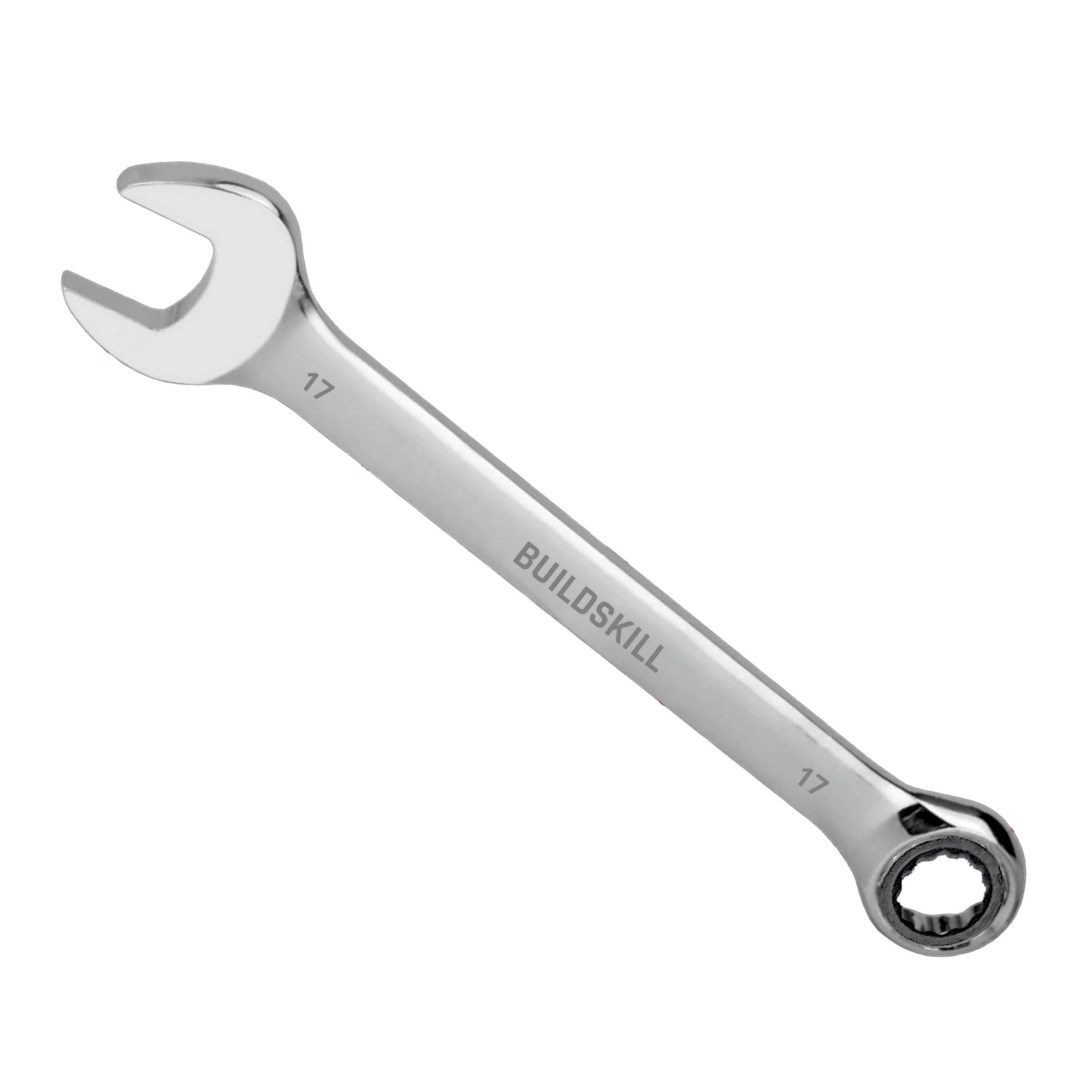 BUILDSKILL Cr-V 17mm Ratchet Spanner | Hardened | Rust-Proof | Polished Chrome Wrench with High Torque for Tight Spaces | Durable Wrench & Spanner for Auto & Home Repair