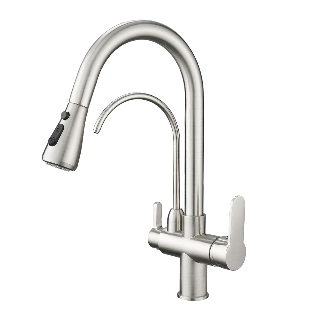 Kitchen Sink Faucet with Pull Down Sprayer 2 Handle 3 in 1 Water Filter Purifier Faucets Brushed Nickel 0195SN