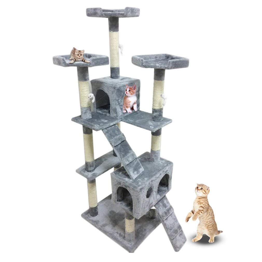 ICOCO Cat Kitten Scratching Post Tree with Rope and Hammock Scratches Bed Tree Climbing Toy Activity Center Pets Play Tower House Home Decorative Fuiniture (Grey 170cm)