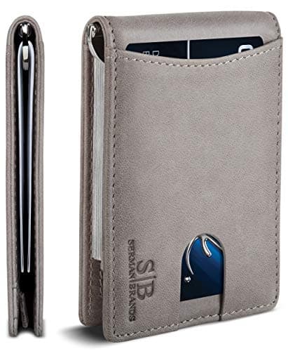 SERMAN BRANDS RFID Blocking Slim Bifold Genuine Leather Minimalist Front Pocket Wallets for Men with Money Clip Thin Gift