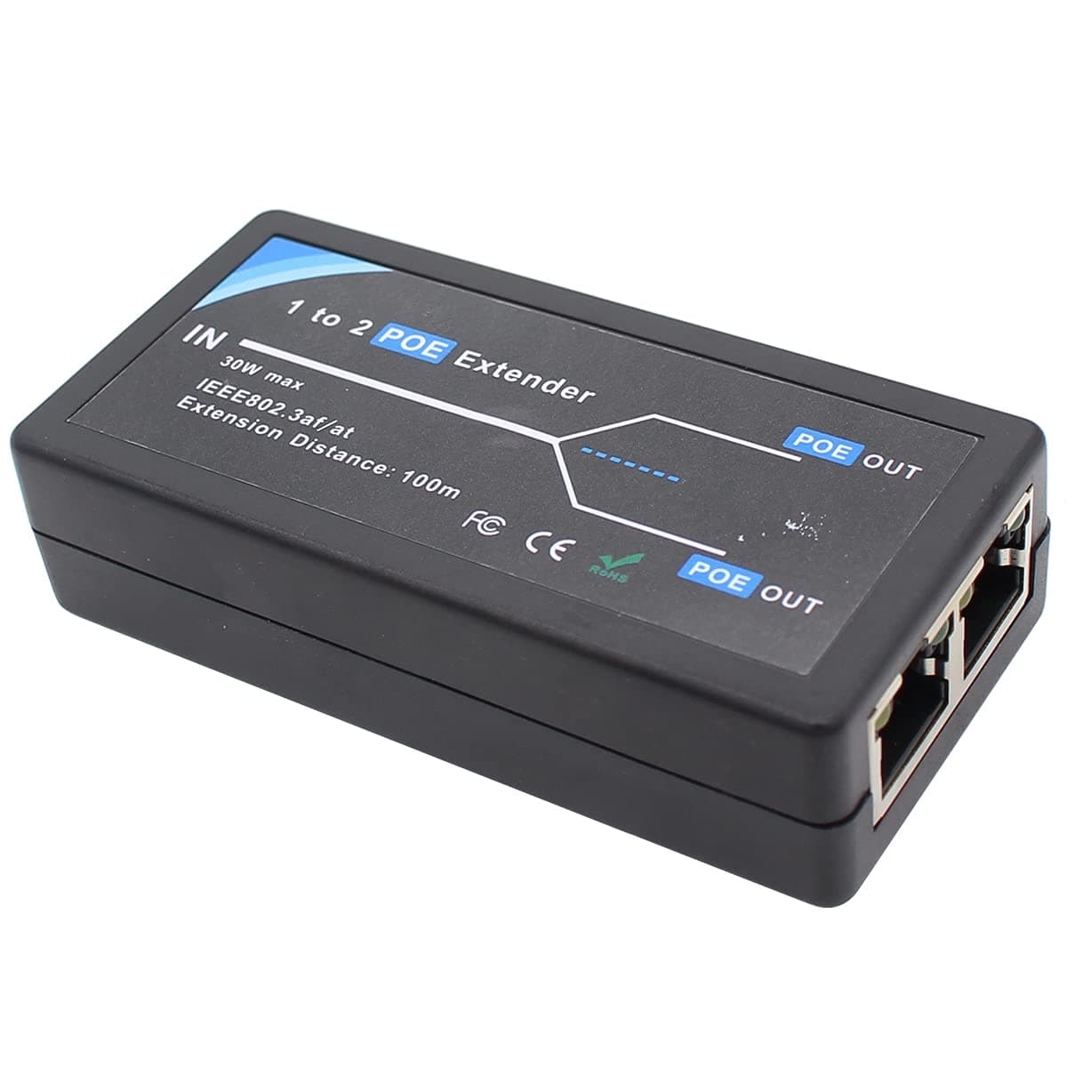 POE Extender 2 Port PoE-Powered PoE-sourcing ethernet Switch Repeater 100m 1 in 2 Out Comply IEEE 802.3af/at Standard 10,100Mbps for Security Camera Over Cat5/Cat6 or UTP Cables